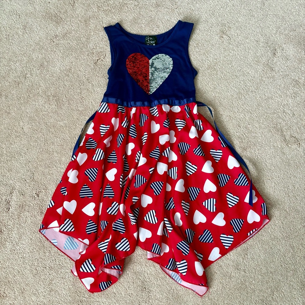Heart Patterned Kids Dress - Blue and Red